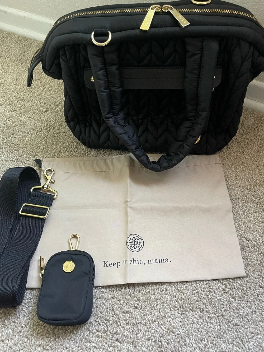 HappBrand Diaper Bag with Gold Hardware and Removable Strap